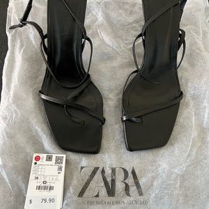 Zara Strappy Square Mid-heel Leather Sandals